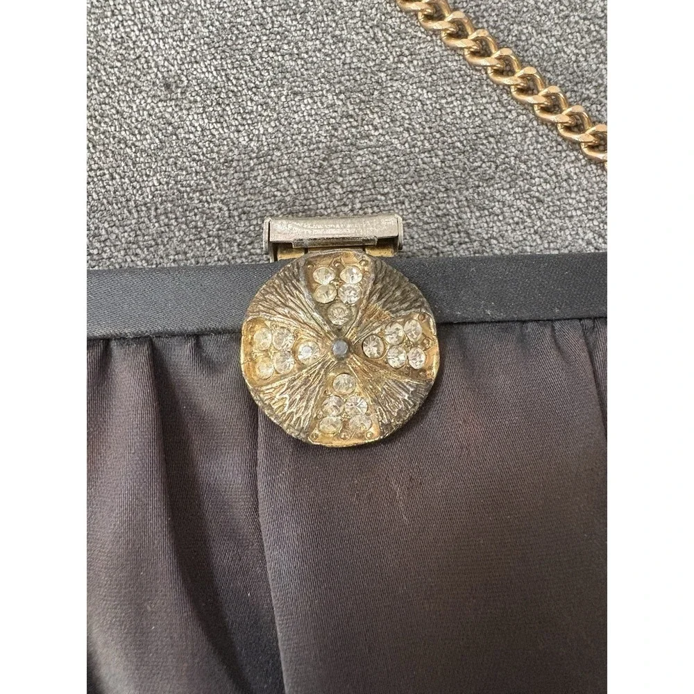 Vintage Andé Black‎ Satin Evening Clutch With Gold-Tone Chain Strap & Clasp